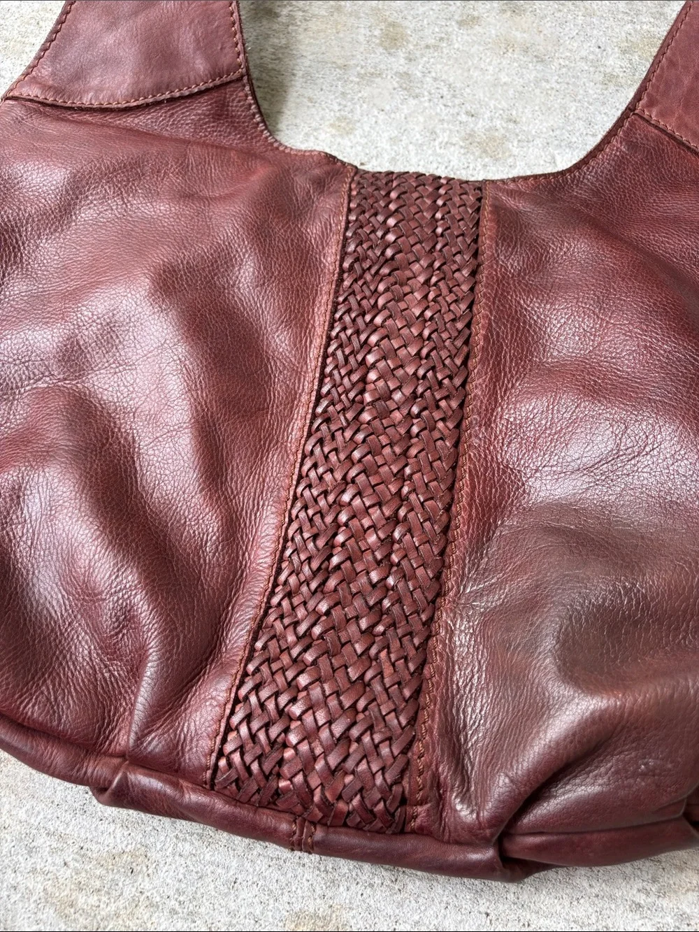 Zoa Braided-Trim Leather Hobo Bag in Deep Rust